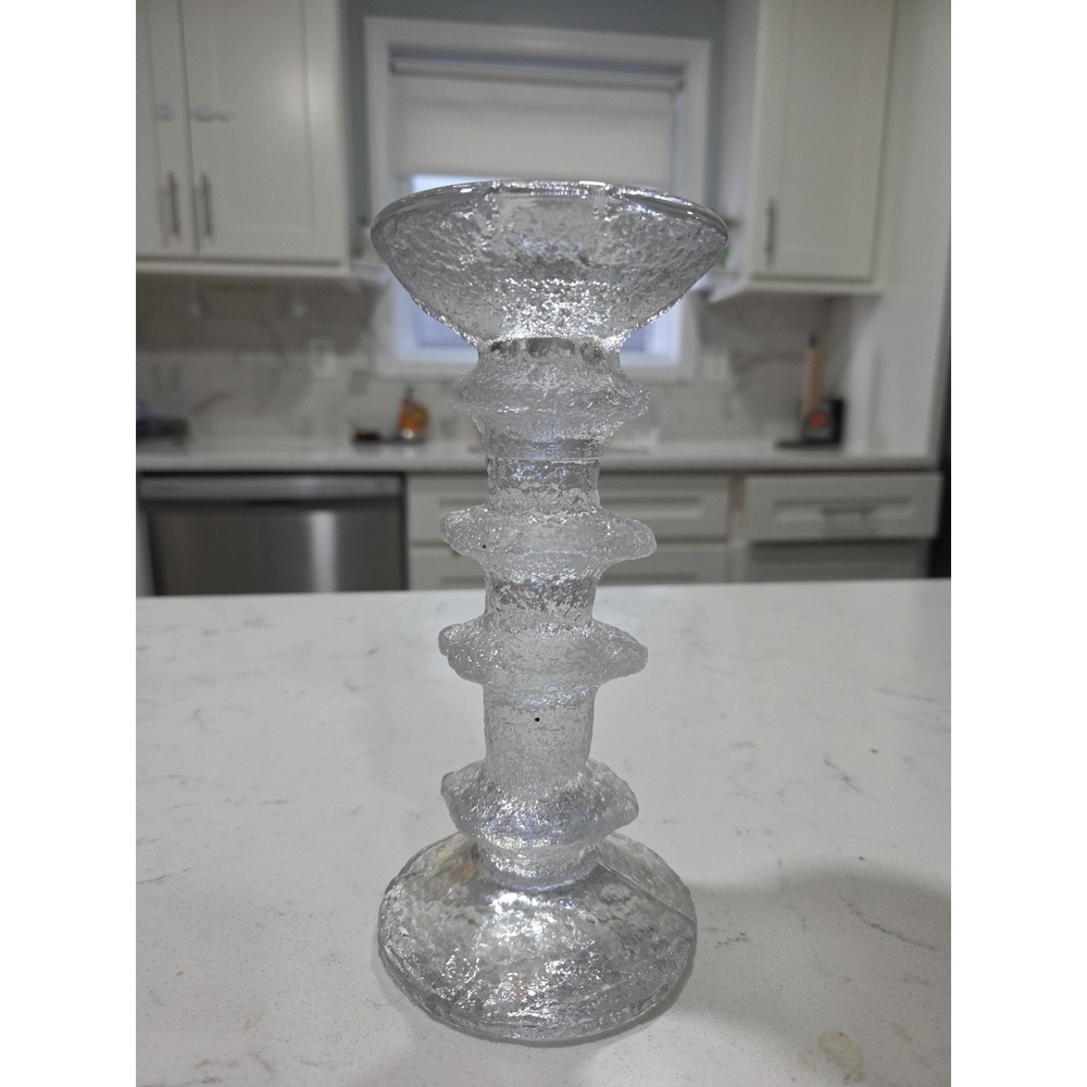 Vintage Tapio Wirkkala Iittala Frost Ice Icicle 4-ring Glass Candlestick Holder